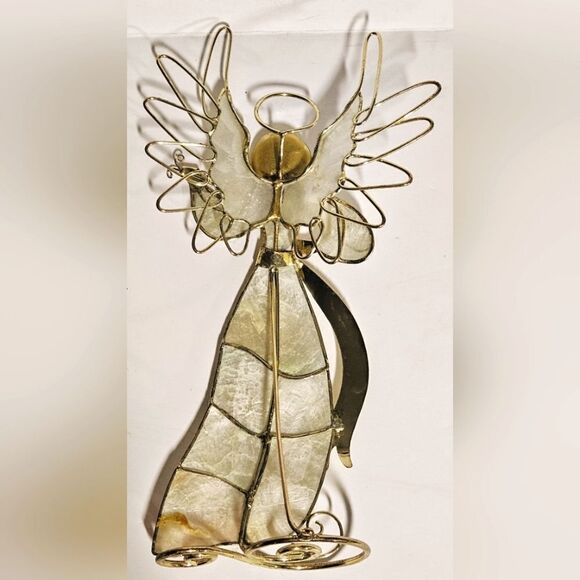 Christmas Angel Figure Playing Violin Wire & Capiz Shell - Picture 5 of 5